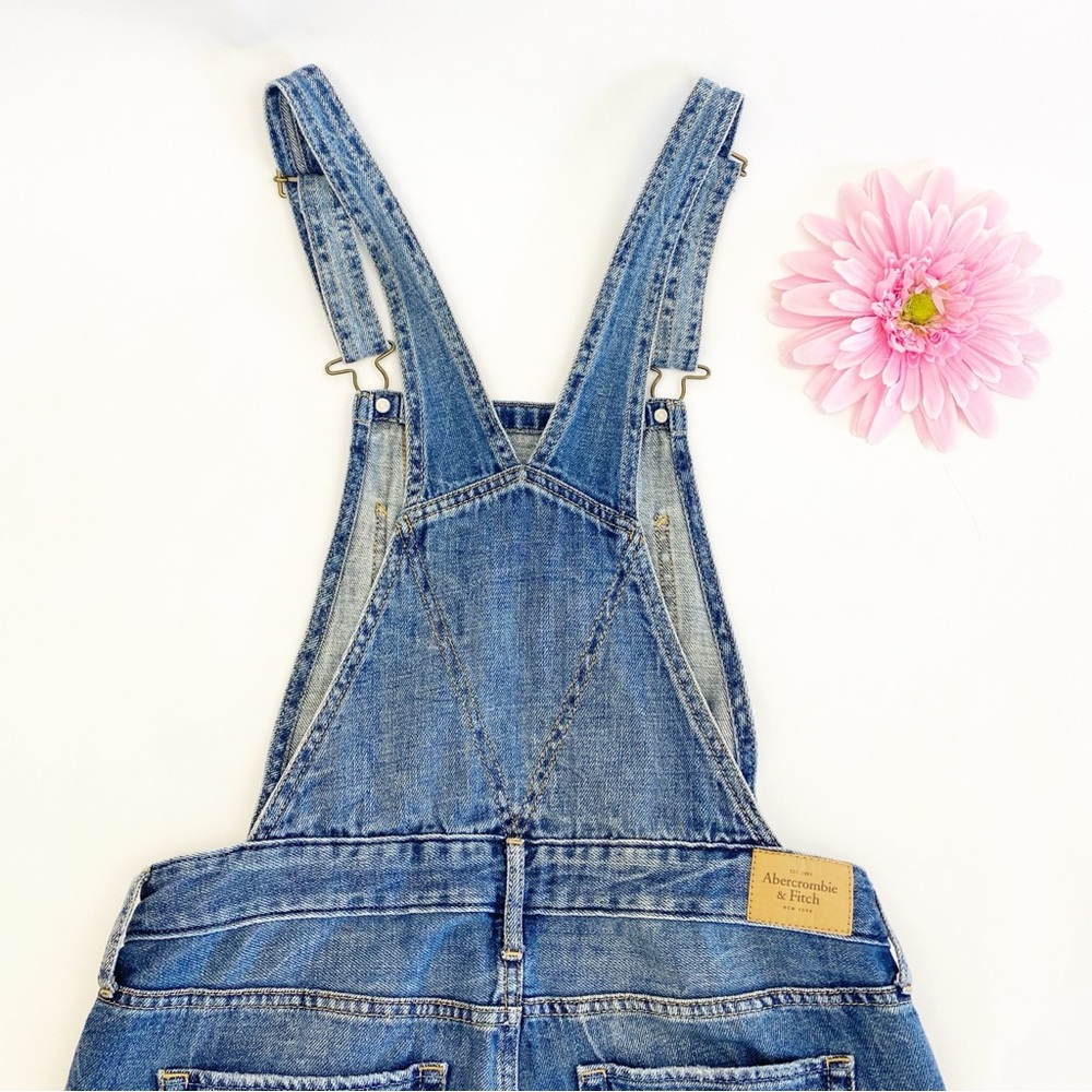 Abercrombie & Fitch Distressed Denim Jean Overalls Raw Hem Straight Slim Blue - Picture 7 of 12